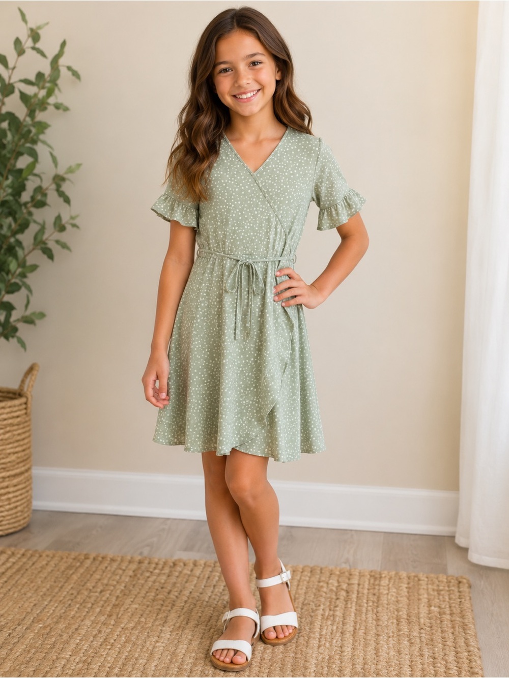 Speechless Mint and White Polka Dot Kids Dress